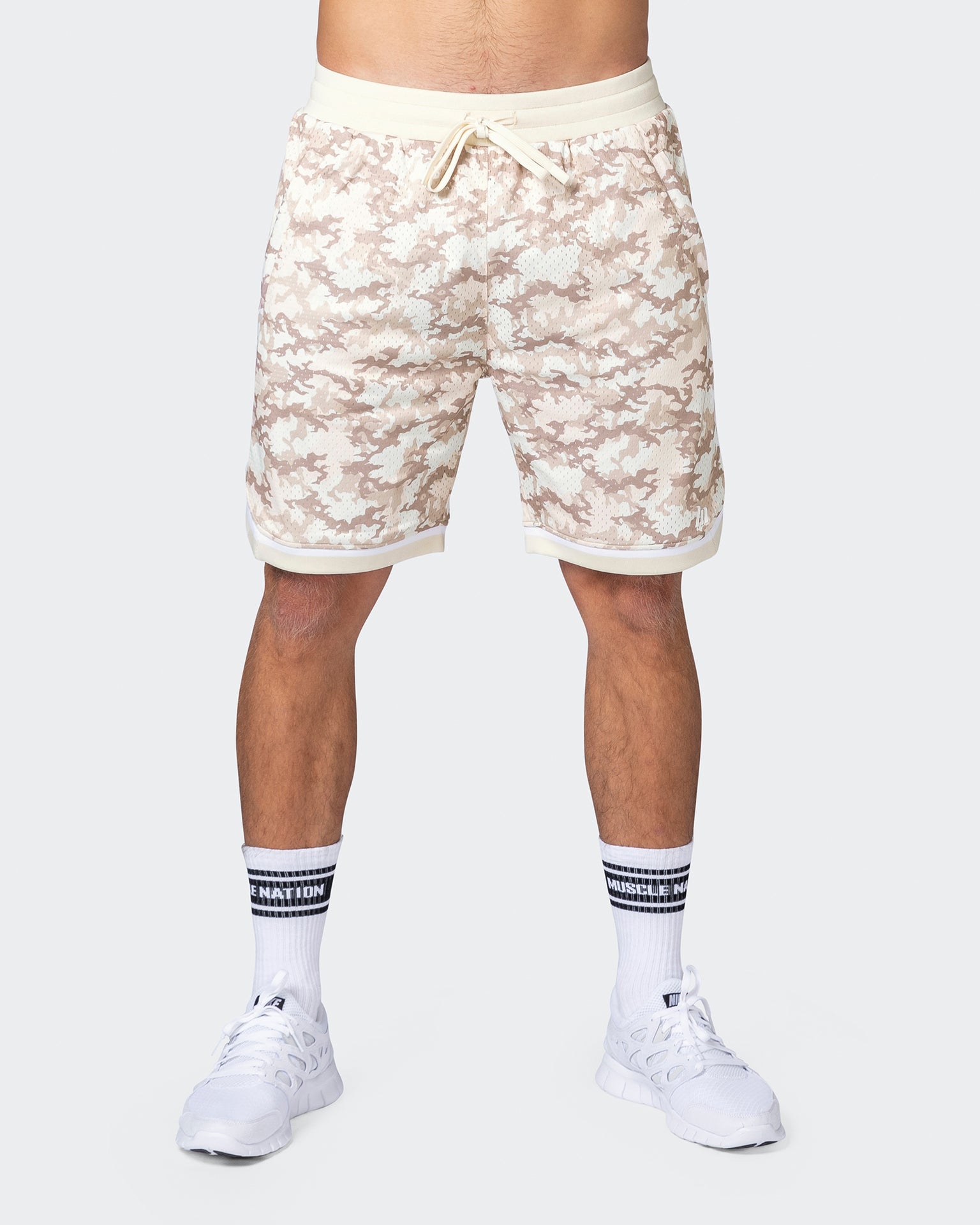 8" Basketball Shorts - Beige Camo Print-Shorts-S-112252BECAMPR-S-MNAPPRL18549-1-Muscle Nation