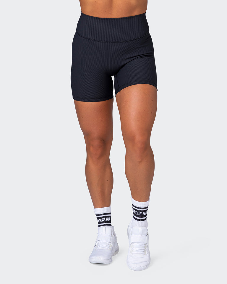 Zero Rise Rib Midway Shorts - Black-Shorts-XXS-112266BLK-XXS-MNAPPRL19530-5-Muscle Nation