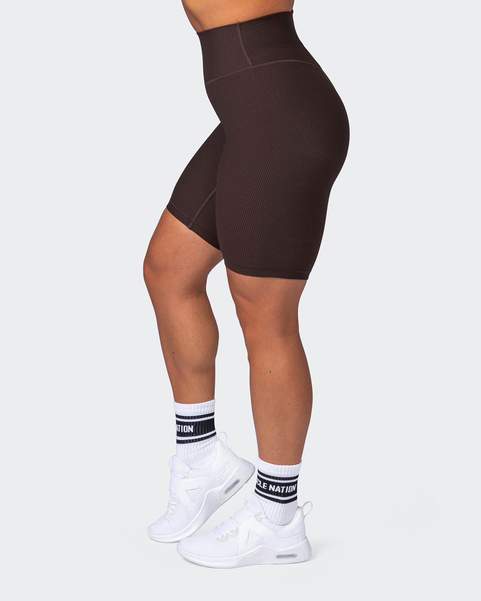 Zero Rise Rib Referee Length Shorts - Cocoa-Shorts-XXS-112267COCOA-XXS-MNAPPRL19584-4-Muscle Nation