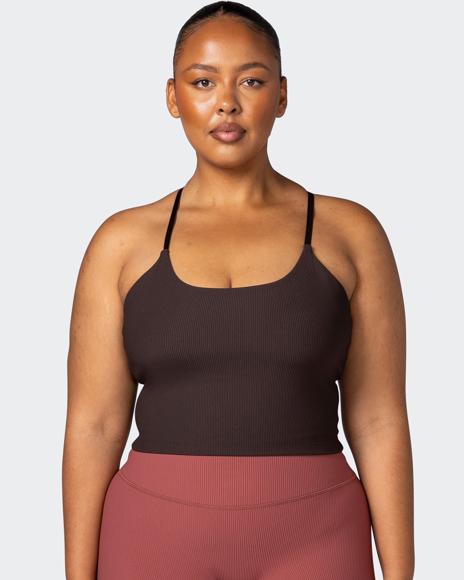 Summertime Rib Cropped Tank - Cocoa - Muscle Nation