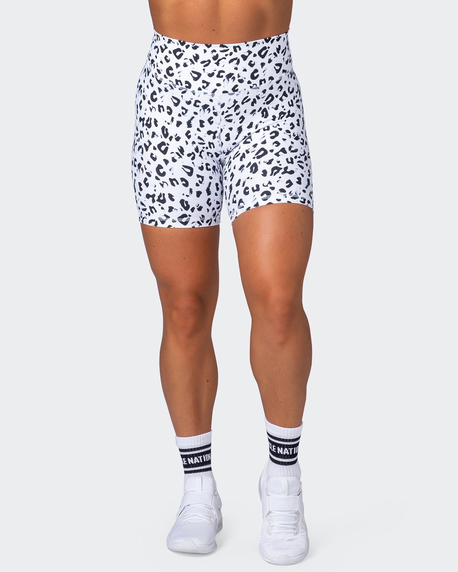Signature Scrunch Bike Shorts - Snow Leopard-Shorts-XXS-MNAPPRL7537-MNAPPRL7537-2-Muscle Nation