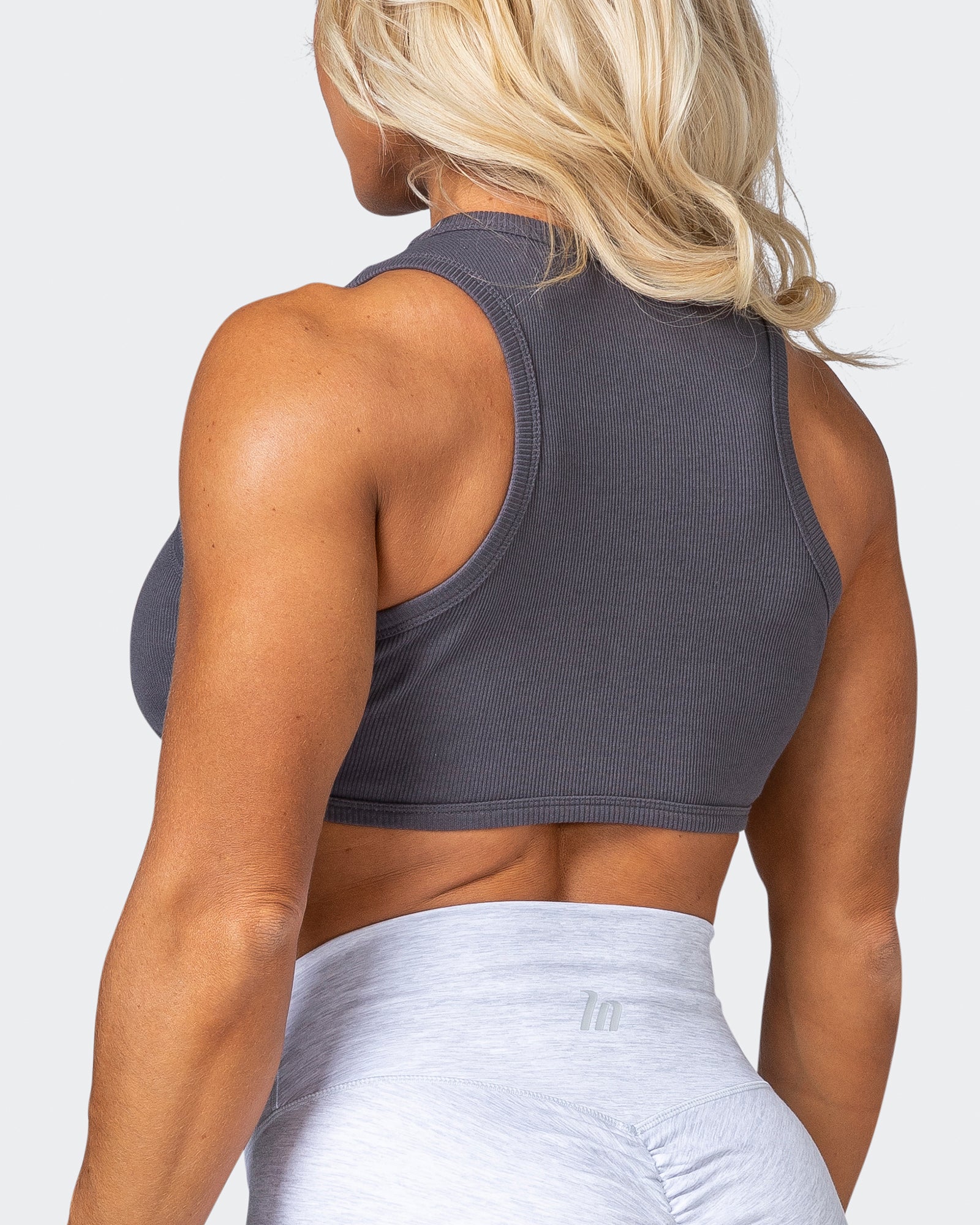 HBxMN Bliss Rib Cropped Tank - Charcoal-Singlets & Tanks-XXS-062202CHAR-XXS-MNAPPRL15805-5-Muscle Nation