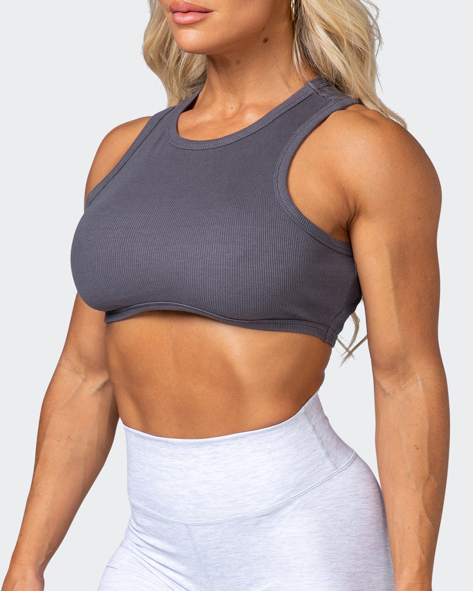 HBxMN Bliss Rib Cropped Tank - Charcoal-Singlets & Tanks-XXS-062202CHAR-XXS-MNAPPRL15805-3-Muscle Nation
