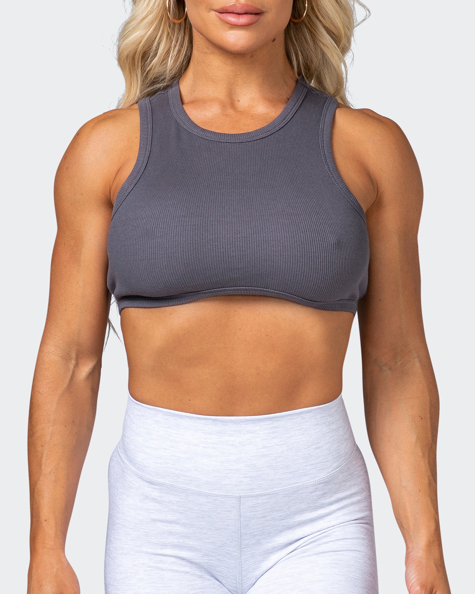 HBxMN Bliss Rib Cropped Tank - Charcoal-Singlets & Tanks-XXS-062202CHAR-XXS-MNAPPRL15805-2-Muscle Nation