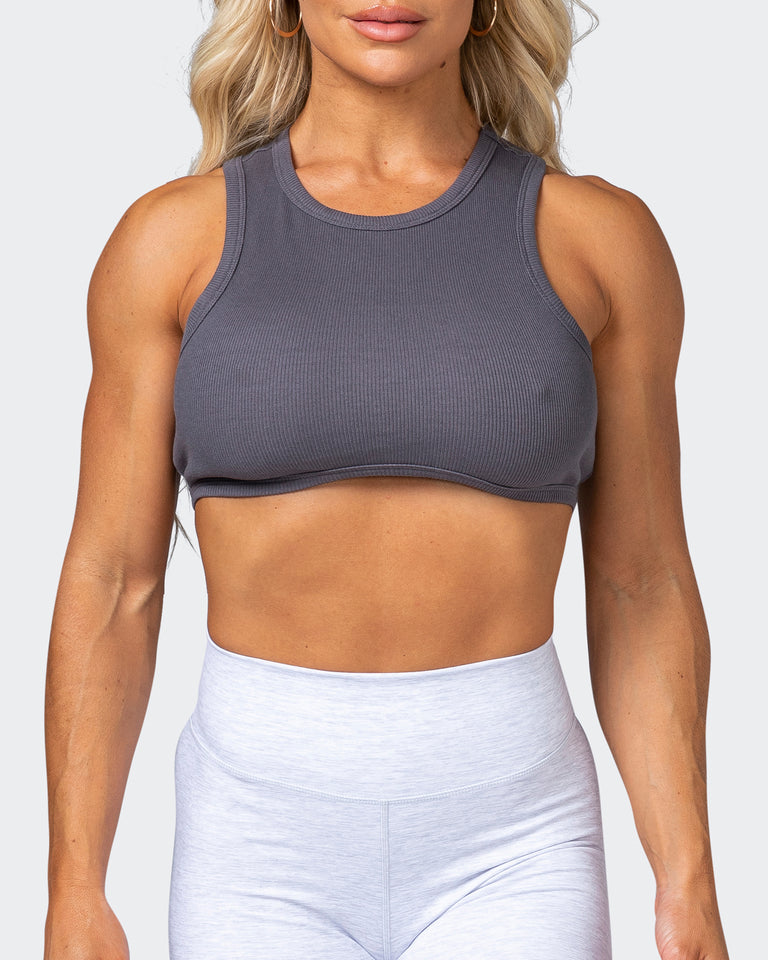 HBxMN Bliss Rib Cropped Tank - Charcoal-Singlets & Tanks-XXS-062202CHAR-XXS-MNAPPRL15805-2-Muscle Nation
