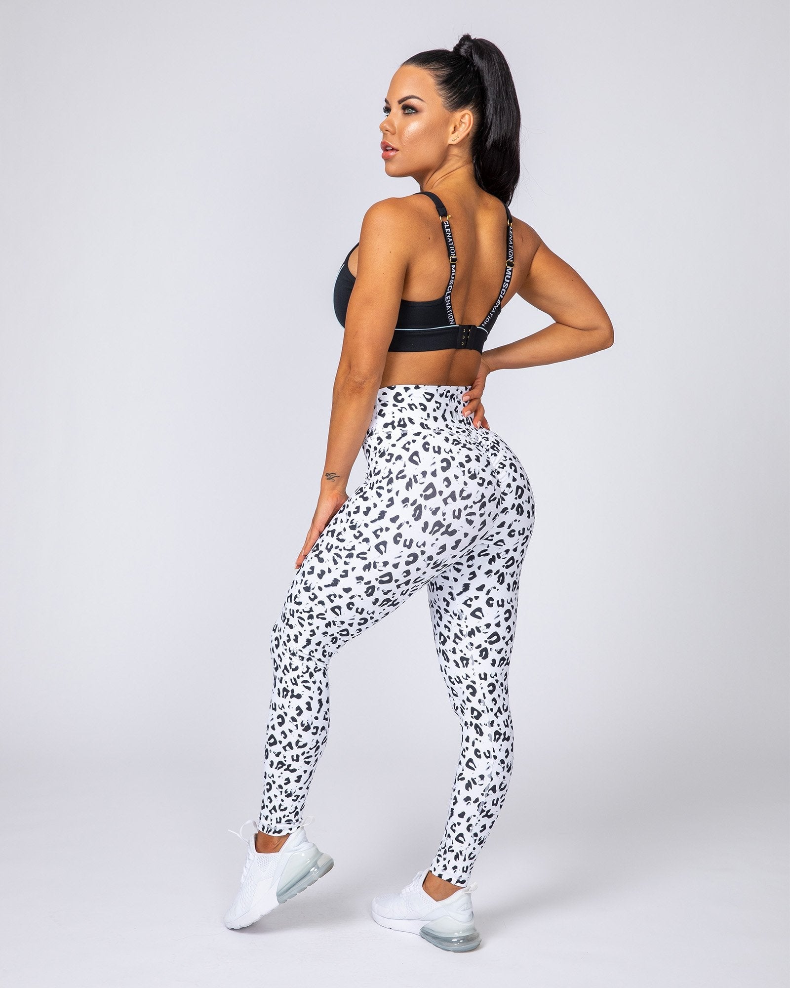 Signature Scrunch Ankle Length Leggings - Snow Leopard-Leggings-XXS-MNAPPRL7526-MNAPPRL7526-3-Muscle Nation