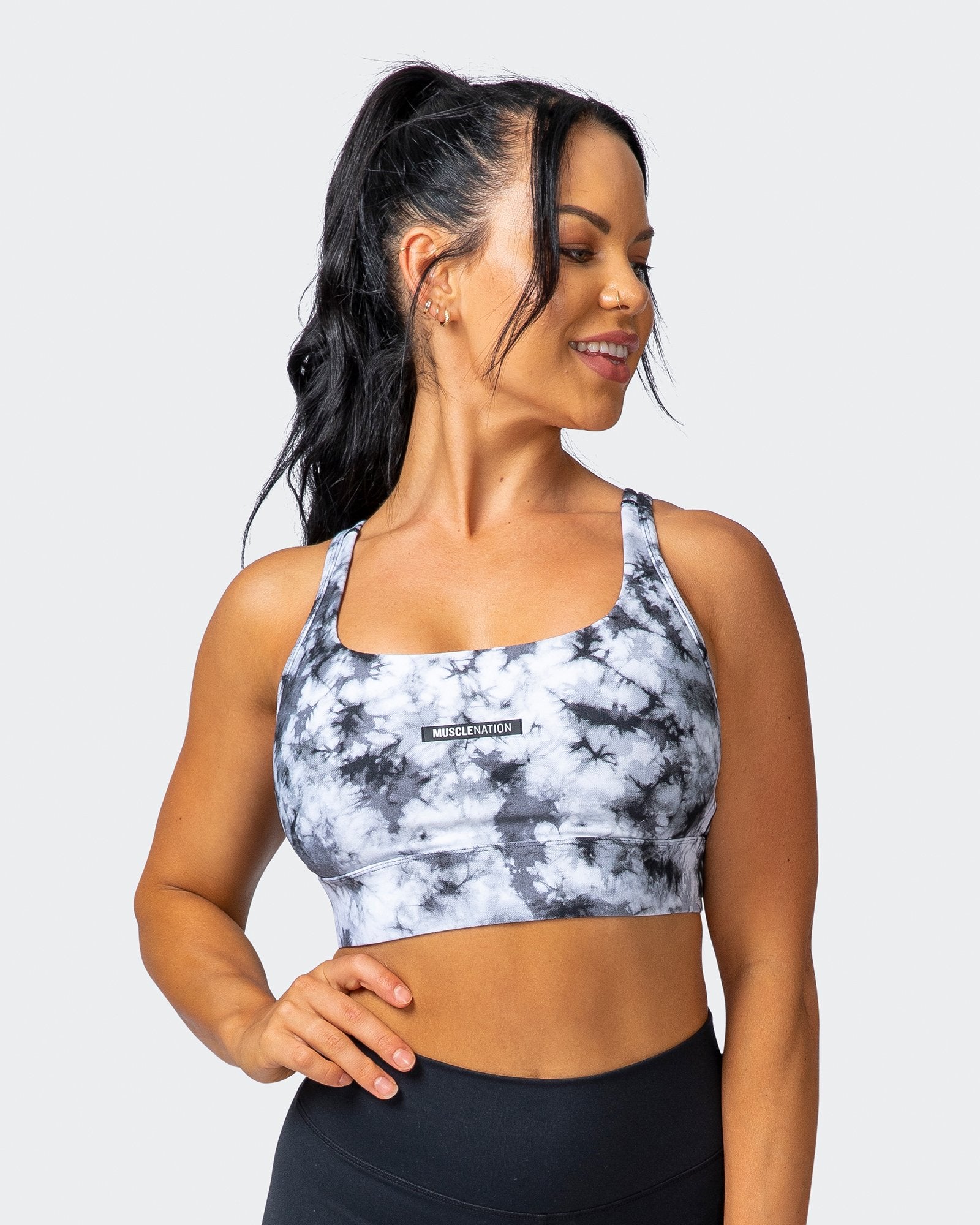 Brace Yourself Bra - Grey Black Tie Dye Print-Sports Bras-XS-112109GBTIE-XS-MNAPPRL11962-10-Muscle Nation