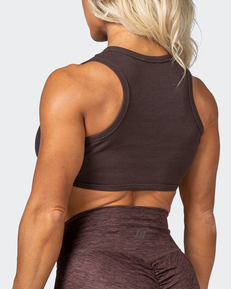 HBxMN Bliss Rib Cropped Tank - Cocoa-Singlets & Tanks-XXS-062202COCOA-XXS-MNAPPRL15798-5-Muscle Nation