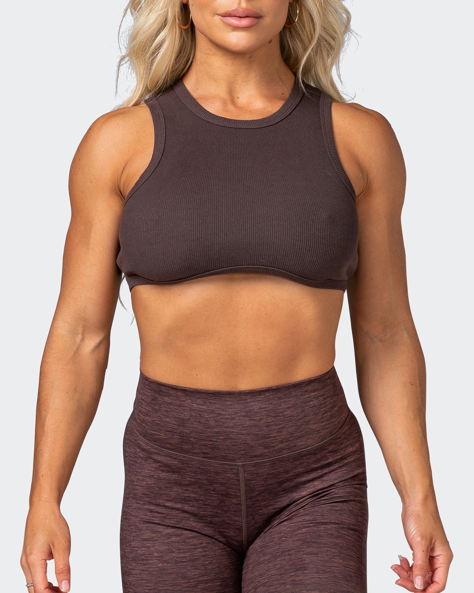 HBxMN Bliss Rib Cropped Tank - Cocoa-Singlets & Tanks-XXS-062202COCOA-XXS-MNAPPRL15798-2-Muscle Nation