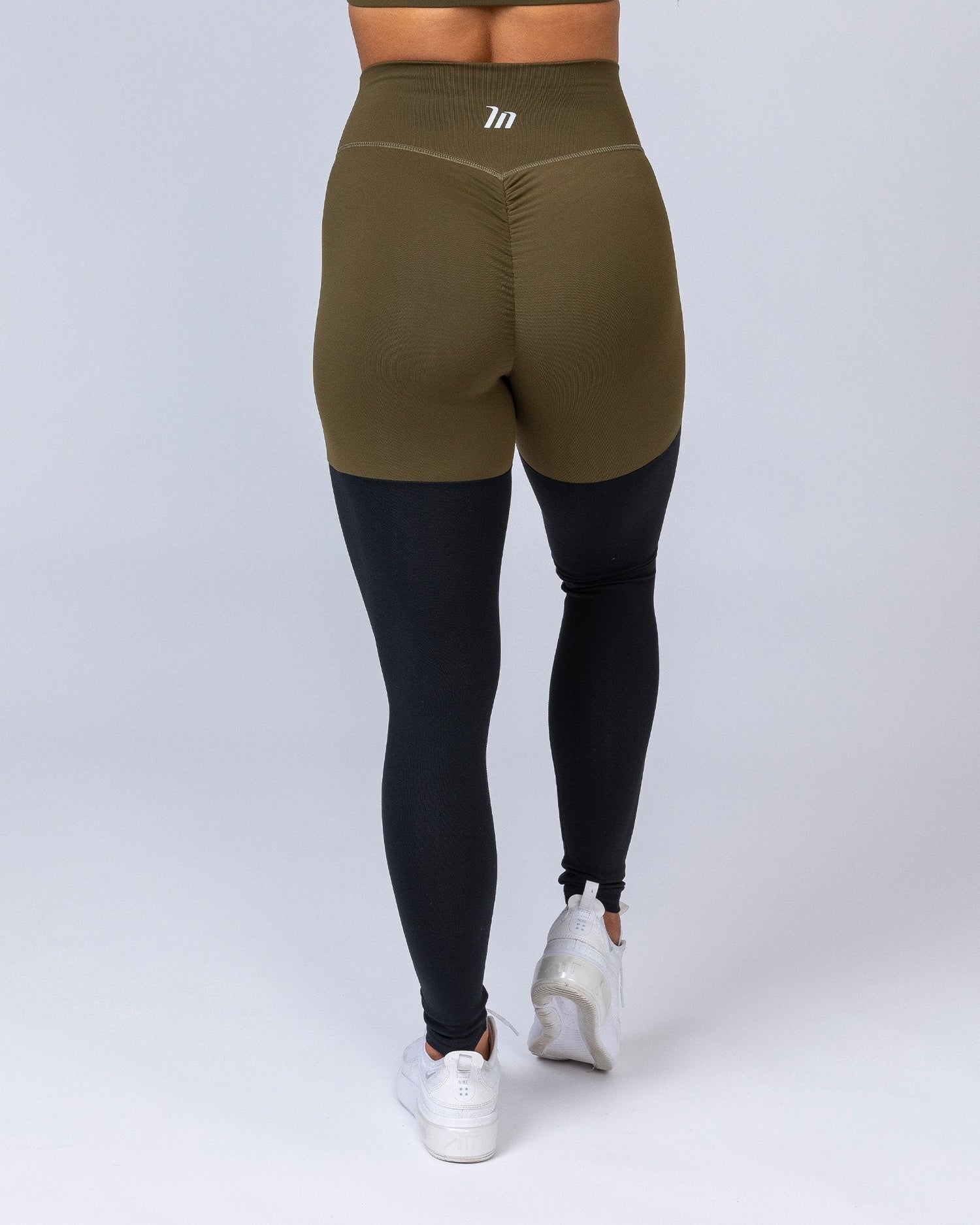 Two Tone Scrunch Leggings - Khaki / Black-Leggings-XS-MNAPPRL6684-MNAPPRL6684-1-Muscle Nation